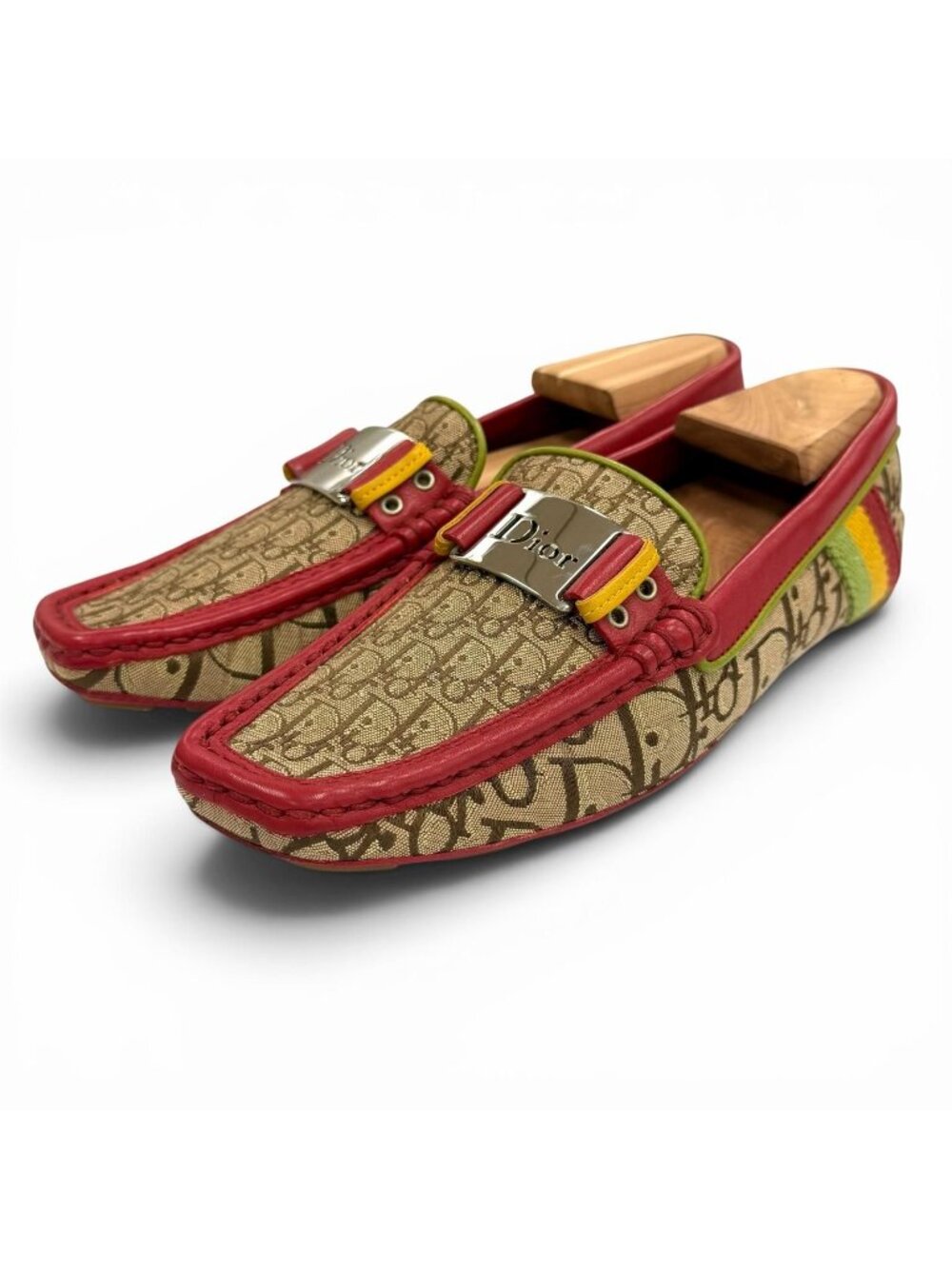 Dior Vintage Trotter Oblique Jacquard Loafers Driving Shoes Rasta Color